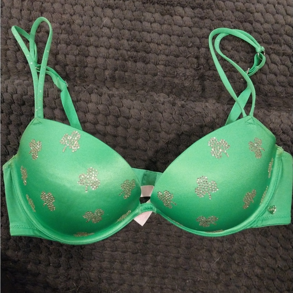 Green Women's Bra with Shamrock Design